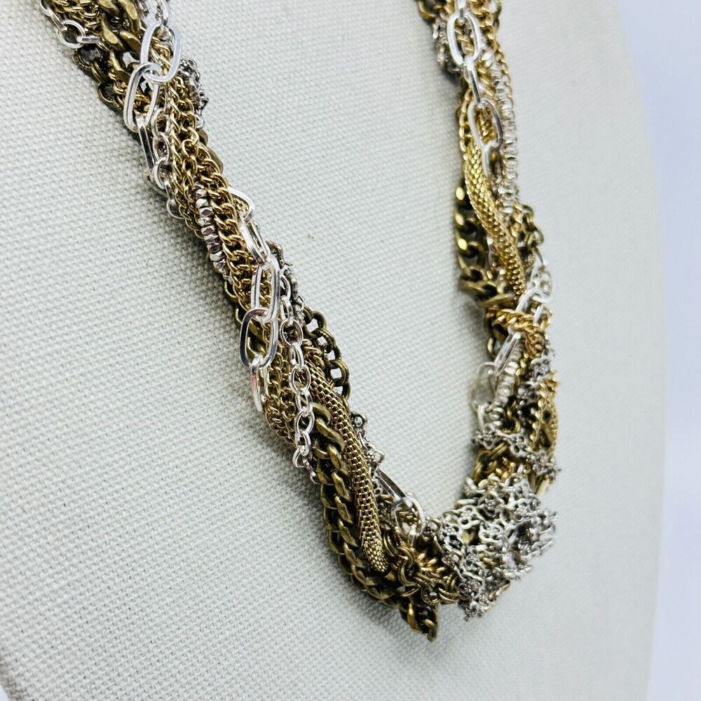 Ann Taylor LOFT Necklace Braided Chain Mixed Tone 30" Costume Jewelry